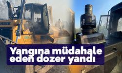 Aydın Orman İşetme Müdürlüğünün dozeri yangına müdahale ederken yandı