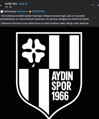 Altay'dan Aydınspor'a 'destek' paylaşımı