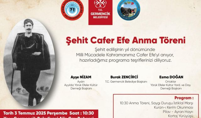 Şehit Cafer Efe anma töreni yapılacak