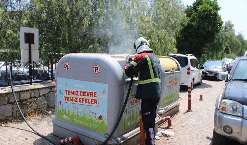 Çöp konteyneri yangını araçlara sıçramadan söndürüldü
