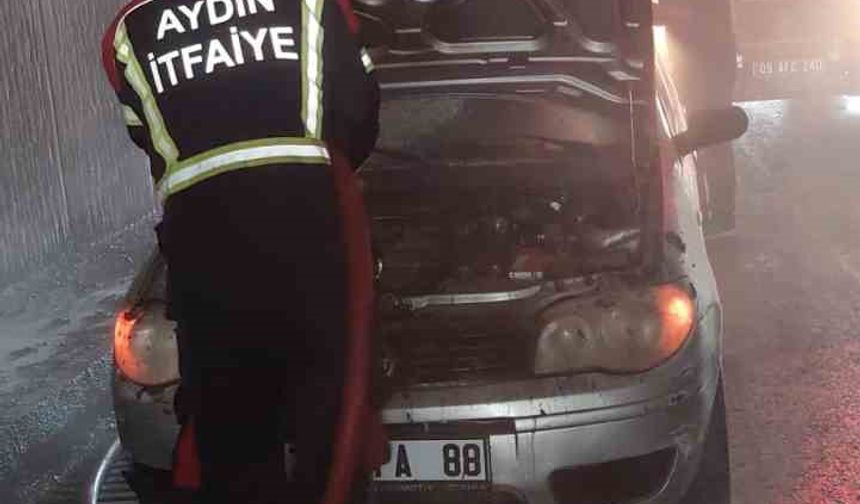 Aydın'da alt geçitte araç yangını
