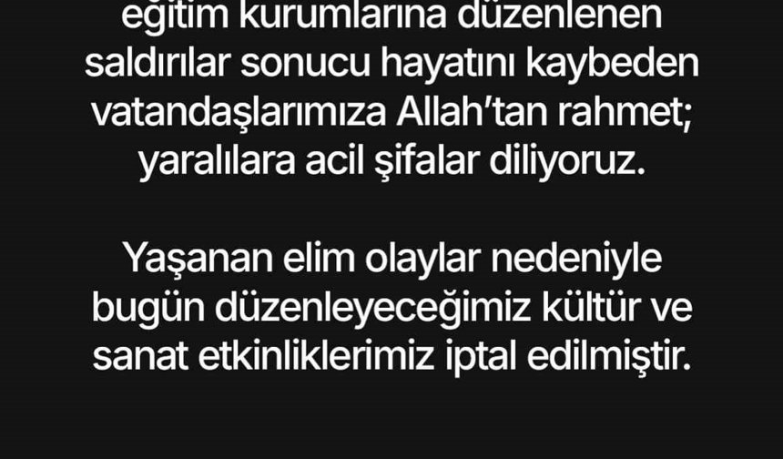 Başkan Çerçioğlu, tüm etkinlikleri iptal etti