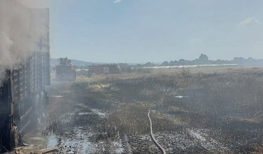 Köşk'te kamyon küle döndü, ekinler yandı